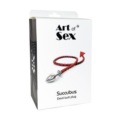 Металева анальна пробка S з диявольським хвостом Art of Sex - Succubus, екошкіра, чорний SX0676 фото