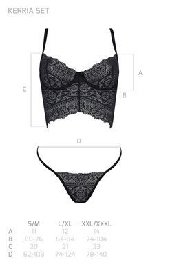 Комплект Passion KERRIA SET black, XXL/XXXL сітка+мереживо, бюстьє та стрінги SX0493 фото