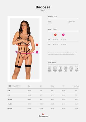 Боді зі стреп із доступом Obsessive Badossa crotchless teddy L/XL, чорний SO7216 фото