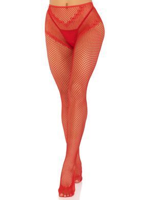 Стрип-колготки Leg Avenue Crotchless Net Tights with Heart Backseam, One Size, червоні, з доступом SX1052 фото