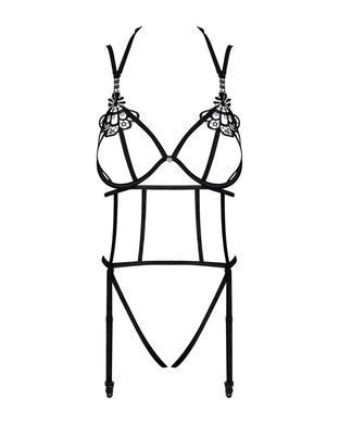 Боді зі стреп із доступом Obsessive Badossa crotchless teddy L/XL, чорний SO7216 фото