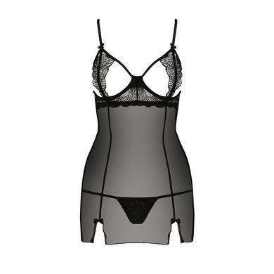 Прозора сорочка приталена Passion QUENTRIS CHEMISE L/XL, black, трусики PS26604 фото