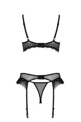 Комплект Passion KERRIA SET WITH OPEN BRA black, L/XL, бюстгальтер з відкритою чашкою, стрінги, пояс для панчіх SX0494 фото
