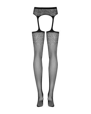 Сітчасті панчохи-стокінги з квітковим малюнком Obsessive Garter stockings S207 XL/XL, чорні, імітаці SO7267 фото