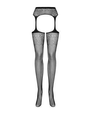 Сітчасті панчохи-стокінги з квітковим малюнком Obsessive Garter stockings S207 XL/XL, чорні, імітаці SO7267 фото