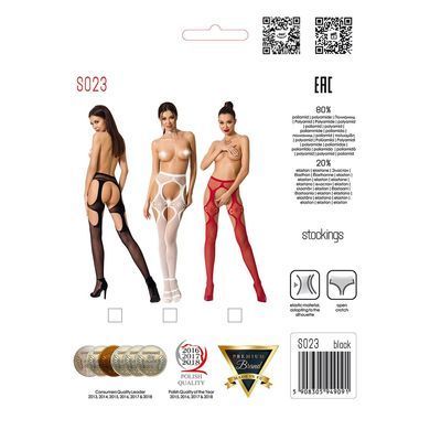 Еротичні колготки-бодістокінги Passion S023 One Size, Black, імітація панчіх з ромбами та пояском PSS023B фото