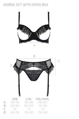 Комплект Passion KERRIA SET WITH OPEN BRA black, S/M, бюстгальтер з відкритою чашкою, стрінги, пояс для панчіх SX0495 фото