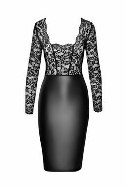 Сукня Noir Handmade F295 Euphoria, L, black, мереживо, глибоке декольте, спідниця міді під латекс SX0209 фото