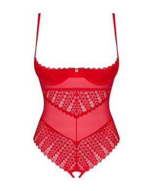 Боді з доступом Obsessive Ingridia crotchless teddy XL/2XL, червоне, відкриті груди SO9027 фото