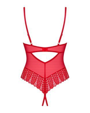 Боді з доступом Obsessive Ingridia crotchless teddy XL/2XL, червоне, відкриті груди SO9027 фото
