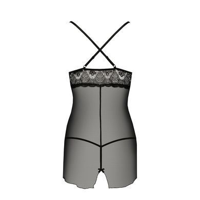 Прозора сорочка приталена Passion QUENTRIS CHEMISE XXL/XXXL, black, трусики PS26606 фото