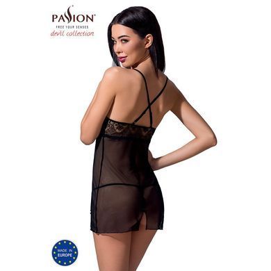 Прозора сорочка приталена Passion QUENTRIS CHEMISE XXL/XXXL, black, трусики PS26606 фото