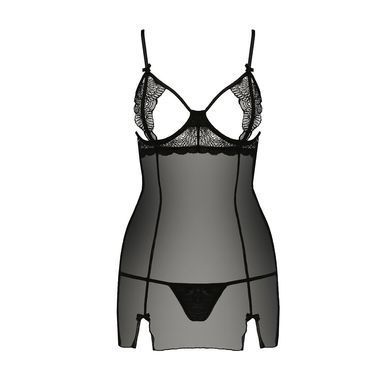 Прозора сорочка приталена Passion QUENTRIS CHEMISE XXL/XXXL, black, трусики PS26606 фото