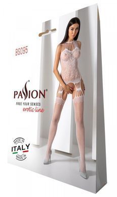 Бодістокінг з безліччю бретелей Passion BS095 One Size, white, імітація пояса та панчіх, з доступом SO8928 фото