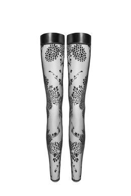 Панчохи без миска Noir Handmade F243 Tulle stockings with patterned flock embroidery, 3XL SX0160 фото