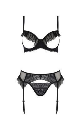 Комплект Passion KERRIA SET WITH OPEN BRA black, XXL/XXXL, бюстгальтер з відкритою чашкою, стрінги, пояс для панчіх SX0496 фото