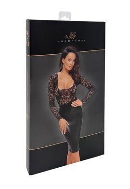 Сукня Noir Handmade F295 Euphoria, XL, black, мереживо, глибоке декольте, спідниця міді під латекс SX0210 фото