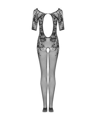Сітчастий бодістокінг з квітковим малюнком Obsessive Bodystocking F238 S/M/L, black, з доступом, імі SO7692 фото