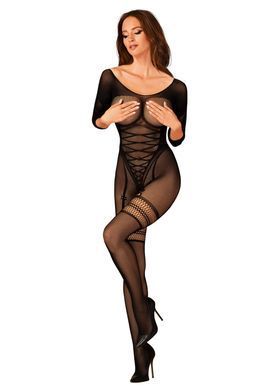 Сітчастий бодістокінг з імітацією підв&rsquo;язок Obsessive Bodystocking G329 S/M/L, black, з доступом SO7693 фото