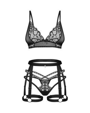 Комплект Obsessive Blomentis 3-pcs set, XS/S, м&rsquo;який ліф, стрінги зі стрепами, пояс із гартерами SX1033 фото