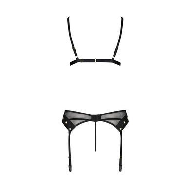 Комплект білизни Passion NESSY SET S/M black, бюстгальтер, пояс для панчіх, стрінги SO8458 фото