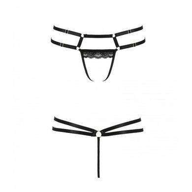 Трусики-стрінги зі стреп із мереживом Passion Exclusive LORRY THONG XXL/XXXL, black SO6417 фото