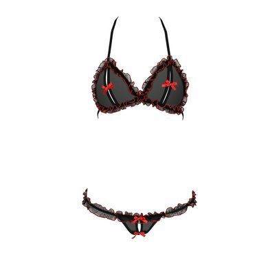 Комплект білизни Passion GIANA BIKINI S/M, black, напівпрозорі ліф і трусики з бантиками EL15102 фото