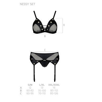 Комплект білизни Passion NESSY SET S/M black, бюстгальтер, пояс для панчіх, стрінги SO8458 фото