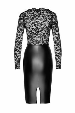 Сукня Noir Handmade F295 Euphoria, 3XL, black, мереживо, глибоке декольте, спідниця міді під латекс SX0212 фото
