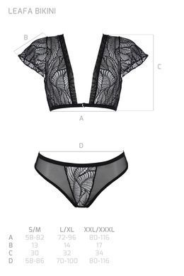 Комплект Passion LEAFA BIKINI black S/M, бюстгальтер-топ з рукавчиками, стрінги-шортики з вирізом SX0498 фото