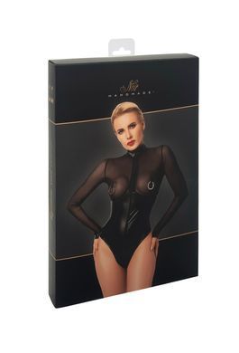 Боді Noir Handmade F321 Edge, 3XL, низ під латекс, верх сітка, блискавка на все тіло, декор кільця SX0362 фото