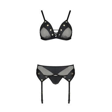 Комплект білизни Passion NESSY SET XXL/XXXL black, бюстгальтер, пояс для панчіх, стрінги SO8459 фото