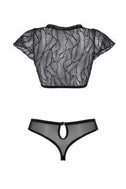 Комплект Passion LEAFA BIKINI black, XXL/XXXL, бюстгальтер-топ з рукавчиками, стрінги-шортики з вирізом SX0499 фото