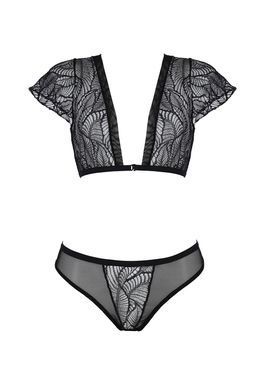 Комплект Passion LEAFA BIKINI black, XXL/XXXL, бюстгальтер-топ з рукавчиками, стрінги-шортики з вирізом SX0499 фото