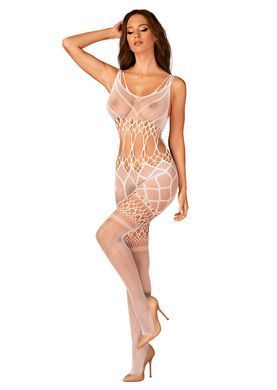 Сітчастий бодістокінг з імітацією топа та шортів Obsessive Bodystocking G330 S/M/L, white, з доступо SO7695 фото