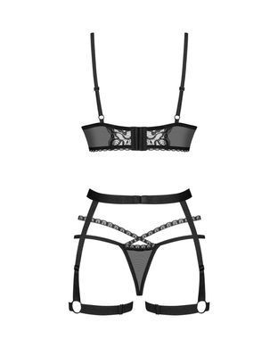 Комплект Obsessive Blomentis 3-pcs set, XL/2XL, м&rsquo;який ліф, стрінги зі стрепами, пояс із гартерами SX1035 фото