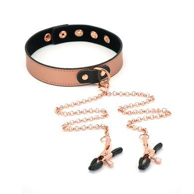 Нашийник із затискачами для сосків Liebe Seele Rose Gold Memory Collar with Nipple Clamps, шкіра SO9495 фото