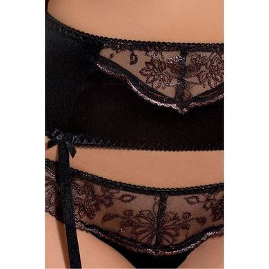 Комплект білизни Passion Exclusive BRIDA SET OpenBra L/XL black, трусики-танга, пояс, відкритий ліф PS22722 фото