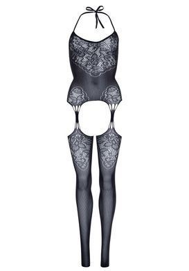Еротичний бодістокінг Leg Avenue Jacquard net Black, імітація панчіх, відкритий доступ, one size SO7903 фото