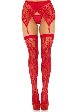 Комплект Leg Avenue Lace thigh highs & garterbelt, One Size, червоний, панчохи та пояс з пажами SX1060 фото