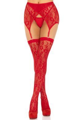 Комплект Leg Avenue Lace thigh highs & garterbelt, One Size, червоний, панчохи та пояс з пажами SX1060 фото