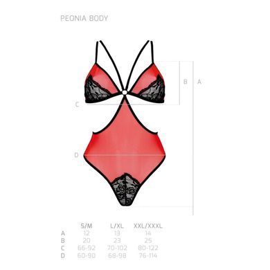 Напівпрозоре боді з мереживом Passion PEONIA BODY XXL/XXXL red SO8462 фото