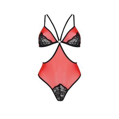 Напівпрозоре боді з мереживом Passion PEONIA BODY XXL/XXXL red SO8462 фото