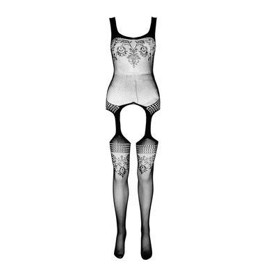 Бодістокінг Passion ECO BS008 black, з доступом, флористичний декор, імітація підв&rsquo;язок SO7082 фото