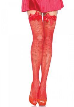 Панчохи-сітка з атласним бантиком Leg Avenue Fishnet Thigh Highs With Bow One size, Red SO7971 фото