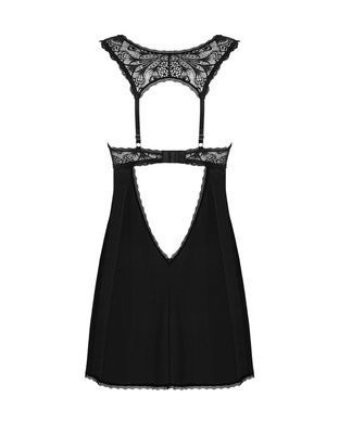 Сорочка бебі-дол з мереживом на грудях Obsessive Donna Dream babydoll XL/2XL Black, стрінги SO8632 фото