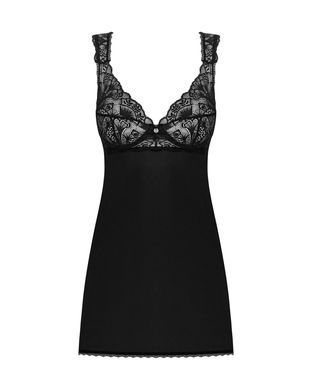 Сорочка бебі-дол з мереживом на грудях Obsessive Donna Dream babydoll XL/2XL Black, стрінги SO8632 фото