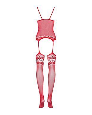 Бодістокінг Obsessive Bodystocking F214 red S/M/L, імітація корсета та панчіх на підв&rsquo;язках SO7225 фото