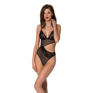 Боді з ажурним ліфом Passion CHRISTA BODY XXL/XXXL, black SO5755 фото