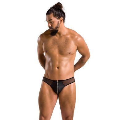 Чоловічі сліпи на блискавці Passion 042 SLIP TIMMY S/M Black, екошкіра, сітка SO7598 фото